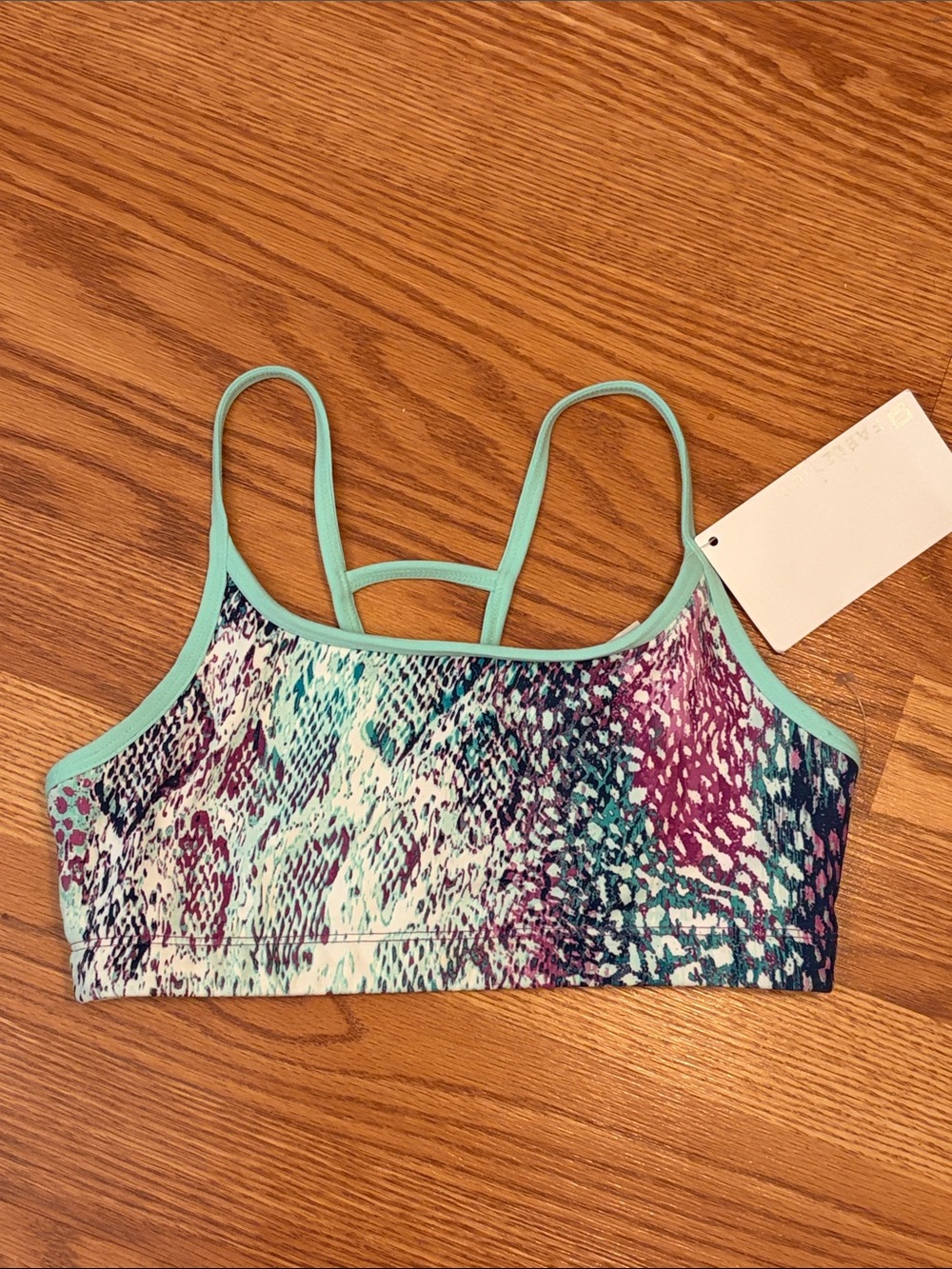 Fabletics Teal & Purple Printed Strappy sports bra